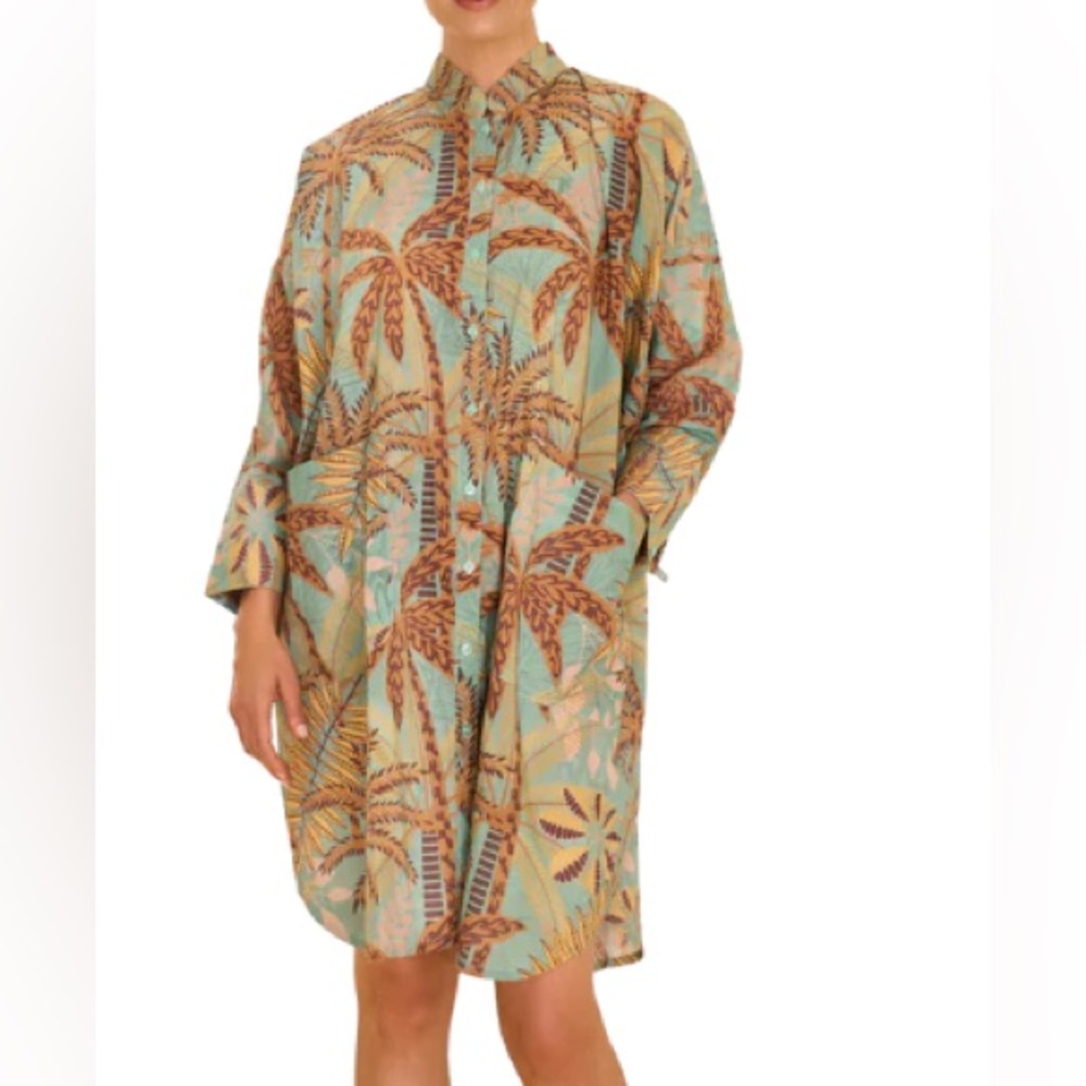 Powder OVERSIZED SHIRT DRESS PATTERNED PALMS WOMEN SIZE XXL